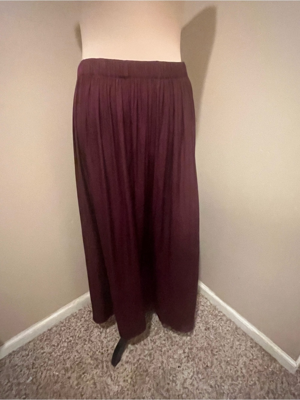 NWT Kori Plum Silky Maxi Skirt with Elastic Waist